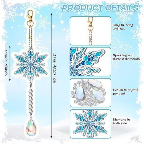 10 قطع من ندفة الثلج الشتوية الماسية 5D DIY طقم طلاء ماسي لعيد الميلاد مجموعات تعليق على الوجهين ندفة الثلج مع قلادة كريستال لعيد الميلاد ونوافذ المنزل والحديقة وديكور الحرف اليدوية in Kuwait