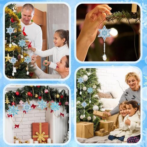 10 قطع من ندفة الثلج الشتوية الماسية 5D DIY طقم طلاء ماسي لعيد الميلاد مجموعات تعليق على الوجهين ندفة الثلج مع قلادة كريستال لعيد الميلاد ونوافذ المنزل والحديقة وديكور الحرف اليدوية in Kuwait