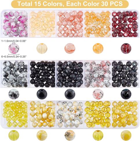 PH PandaHall 450pcs 8mm Blue Glass Beads, 15 Styles Sea Blue Crackle Glass Bead Round Loose Beads Spacers Craft Glass Beads for Summer Boho Hawaii Bracelets Necklaces Earring Crafts Jewelry Making in Kuwait