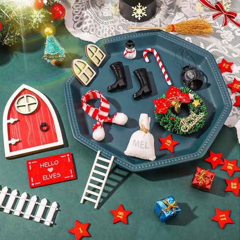 دلاء الزفاف 41 قطعة عيد الميلاد دمية مصغرة مجموعة الباب الجنية مع عيد الميلاد قزم الباب الديكور وإكسسوارات شجرة عيد الميلاد 1:12 مقياس مشهد مصغر الحلي لحفلة عيد الميلاد ديكور DIY in Kuwait