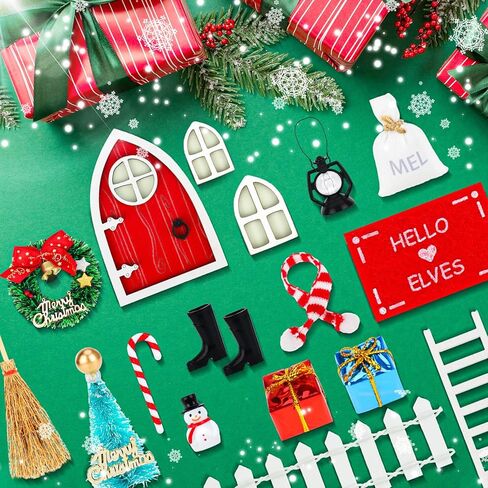 دلاء الزفاف 41 قطعة عيد الميلاد دمية مصغرة مجموعة الباب الجنية مع عيد الميلاد قزم الباب الديكور وإكسسوارات شجرة عيد الميلاد 1:12 مقياس مشهد مصغر الحلي لحفلة عيد الميلاد ديكور DIY in Kuwait