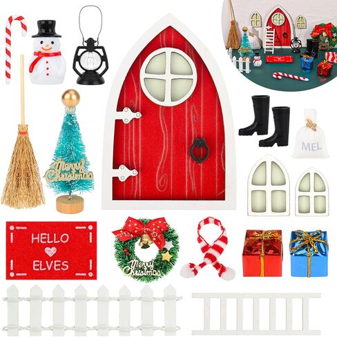 دلاء الزفاف 41 قطعة عيد الميلاد دمية مصغرة مجموعة الباب الجنية مع عيد الميلاد قزم الباب الديكور وإكسسوارات شجرة عيد الميلاد 1:12 مقياس مشهد مصغر الحلي لحفلة عيد الميلاد ديكور DIY in Kuwait