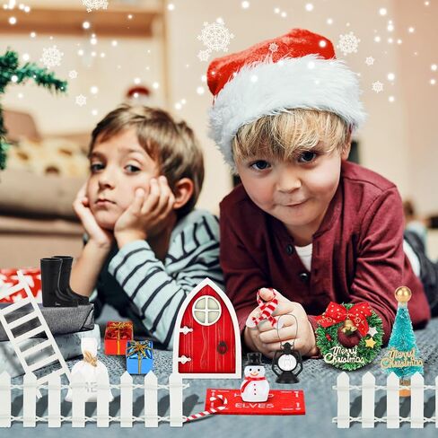 دلاء الزفاف 41 قطعة عيد الميلاد دمية مصغرة مجموعة الباب الجنية مع عيد الميلاد قزم الباب الديكور وإكسسوارات شجرة عيد الميلاد 1:12 مقياس مشهد مصغر الحلي لحفلة عيد الميلاد ديكور DIY in Kuwait