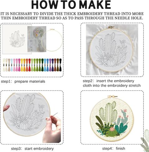 INFUNLY 4pcs Cactus Embroidery Kit Embroidery Starter Kits Cactus Cross Stitch Kits for Adults Stamped Embroidery Set with Patterns Embroidery Kit for Beginners Instruction Included in Kuwait