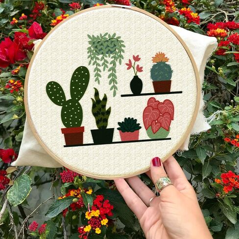 INFUNLY 4pcs Cactus Embroidery Kit Embroidery Starter Kits Cactus Cross Stitch Kits for Adults Stamped Embroidery Set with Patterns Embroidery Kit for Beginners Instruction Included in Kuwait