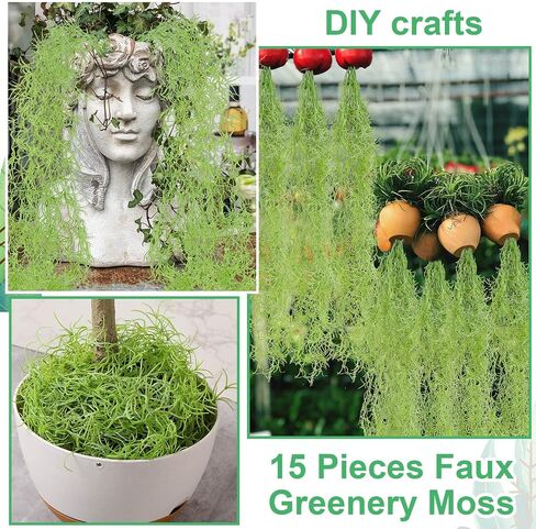 Cindeer 15 Pieces Faux Greenery Moss Realistic Spanish Moss Fake Moss for Potted Plants Hanging Moss Garland for Outdoor Indoor Crafts Halloween Decor(Green,33 Inch, 43 Inch) in Kuwait