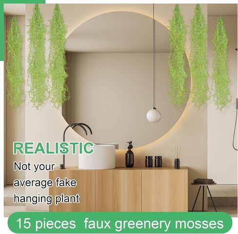 Cindeer 15 Pieces Faux Greenery Moss Realistic Spanish Moss Fake Moss for Potted Plants Hanging Moss Garland for Outdoor Indoor Crafts Halloween Decor(Green,33 Inch, 43 Inch) in Kuwait