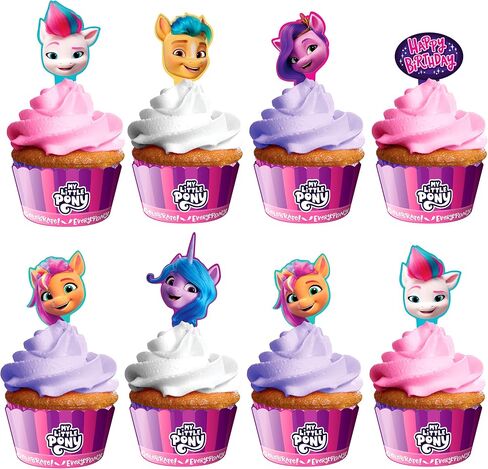 Treasures Gifted Officially Licensed My Little Pony Cupcake Toppers & Wrappers 24ct - My Little Pony Cake Decorations - My Little Pony Cake Toppers - My Little Pony Birthday Party Supplies in Saudi Arabia