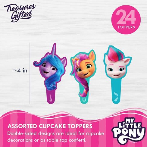 Treasures Gifted Officially Licensed My Little Pony Cupcake Toppers & Wrappers 24ct - My Little Pony Cake Decorations - My Little Pony Cake Toppers - My Little Pony Birthday Party Supplies in Saudi Arabia