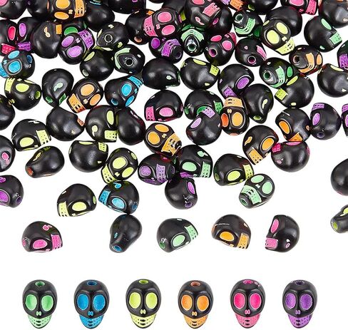arricraft 100 جهاز كمبيوتر شخصى 2 ألوان الجمجمة الخرز موصل سحر، مختلط اللون مزدوج حلقة الروابط الاكريليك الجمجمة موصل وصلات لصنع المجوهرات قلادة سوار DIY in Saudi Arabia