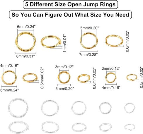 UNICRAFTALE About 1000pcs 4/5/6/7/8mm Golden & Silver Jump Ring Open Jump Rings Iron Connetor Rings Jewelry Making Finding for Earrings Necklaces Jewelry Making in Saudi Arabia