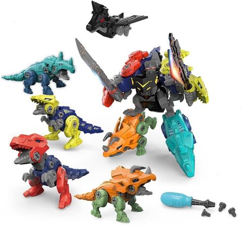 Rockclo Dinosaur Transformers Robot 5 in 1 Take Apart Toys Set for Toddler boy Kid Age 3 4 5 6 7 8 Year Old Construction Building DIY with Drill Tool Kit Best Gift for Birthday Christmas Easter in Saudi Arabia