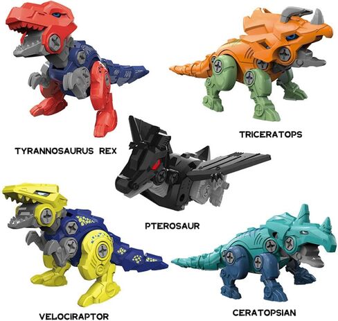 Rockclo Dinosaur Transformers Robot 5 in 1 Take Apart Toys Set for Toddler boy Kid Age 3 4 5 6 7 8 Year Old Construction Building DIY with Drill Tool Kit Best Gift for Birthday Christmas Easter in Saudi Arabia