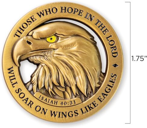 عملة تحدي النسر الأصلع الأمريكي، رمز جيب مسيحي عتيق مطلي بالذهب، لوازم دراسة الكتاب المقدس إشعياء 40:31 للرجال، والقلق الديني والعملات المعدنية للشرطة والمحاربين القدامى العسكريين in Kuwait