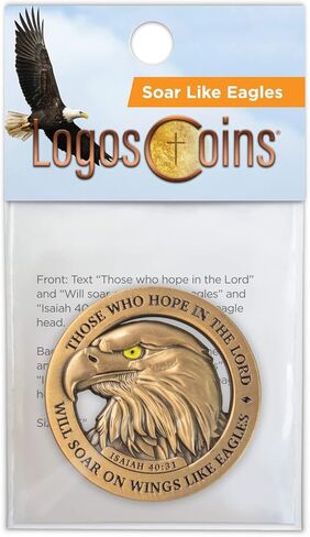 عملة تحدي النسر الأصلع الأمريكي، رمز جيب مسيحي عتيق مطلي بالذهب، لوازم دراسة الكتاب المقدس إشعياء 40:31 للرجال، والقلق الديني والعملات المعدنية للشرطة والمحاربين القدامى العسكريين in Kuwait