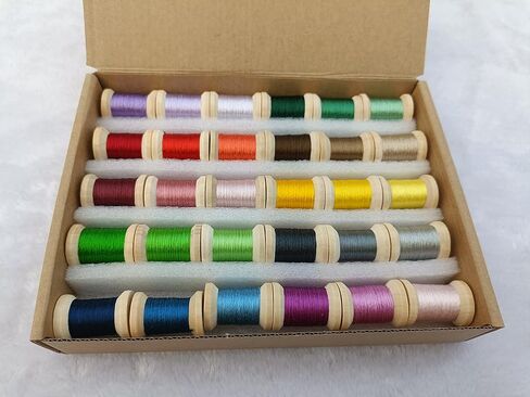 مجموعة خيط حرير مكونة من 30 بكرة حرير التوت الصيني الطبيعي النقي 100% للتطريز اليدوي 30 لونًا على بكرات خشبية ألوان متعددة ألوان مختلطة in Kuwait