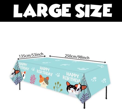 مفرش طاولة بلاستيك بتصميم عبارة Happy Birthday للقطط والحيوانات الاليفة لحفلات استقبال المولود للاولاد والبنات بلون ازرق لوازم حفلات اعياد الميلاد والنزهات والتخييم in Kuwait