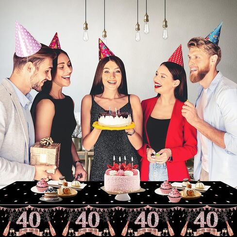 مفرش طاولة زينة لعيد الميلاد الاربعين للنساء، مفرش طاولة مستطيل بلاستيكي للاستعمال مرة واحدة لعيد الميلاد الاربعين بلون ذهبي وردي، لوازم الحفلات، 3 قطع in Kuwait