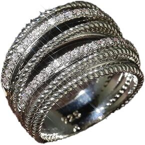 925 Sterling Silver Shiny Gem Ring Cubic Zirconia Rings CZ Diamond Multi Row Ring Eternity Engagement Wedding Band Ring for Women in Saudi Arabia
