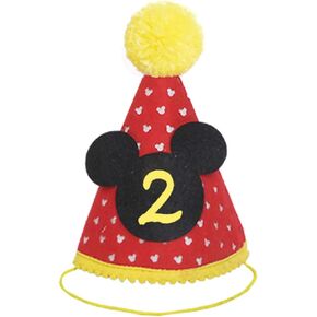 قبعة حفلة ميكي | زي عيد الميلاد الثاني للأولاد ميكي ماوس قبعة حفلة كعكة الزي | زي عيد الميلاد الثاني | قبعة الحفلات | صورة كعكة تحطيم الصور (قبعة عيد الميلاد الثانية، حزام مطاطي) in Kuwait