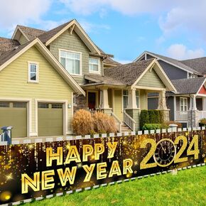 لافتة سنة جديدة سعيدة من GERMISHUYS، ديكورات سنة جديدة سعيدة 2024، لافتة لافتة ساحة سنة جديدة سعيدة، سياج الباب الأمامي لمستلزمات حفلات رأس السنة الجديدة in Kuwait