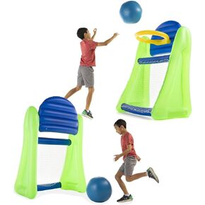 HearthSong Giant Double-Sided Inflatable Basketball and Soccer Game with Basketball Hoop, Soccer Net Goal, and 16 Inch Inflatable Ball in Kuwait