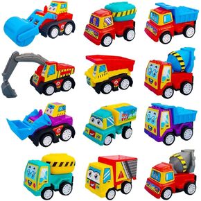 مجموعة من 12 شاحنة بناء صغيرة متنوعة من توكروب 5.08 سم - بيضة عيد الفصح المثالية وبيض بيناتا - هدية للأطفال الصغار الأولاد والبنات والأطفال - مجموعة لعب سيارة سحب للخلف والذهب. in Kuwait