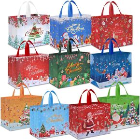 AhfuLife 12PCS Extra Large Christmas Gift Bags, 15.7'' x 14.2''x 5.9'', Christmas Tote Bags with Handles, Reusable Non-woven Christmas Shopping Bags for New Year, Xmas Decorations Party Supplies in Saudi Arabia