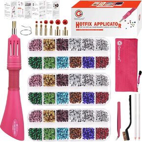 أداة تطبيق الإصلاح العاجل، مجموعة أدوات Genround Bedazzler مع أحجار الراين، مجموعة أدوات تطبيق الإصلاح العاجل مع 6 صناديق من الأحجار الكريمة المستديرة وأحجار الراين الكريستالية/صندوق تخزين/ملقط/قلم اختيار الأحجار الكريمة للملابس