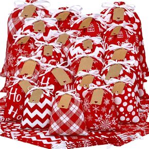 Abbylike 40 Pcs Reusable Christmas Gift Bags with Drawstrings Fabric Gift Bags with 5 Design 4 Sizes Christmas Cotton Drawstring Bags Christmas Wrapping Sacks Cloth Bag with Gift Tag for Xmas Presents in Saudi Arabia