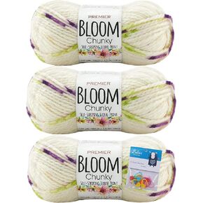 Premier Yarns Bloom Chunky - 3.5 أونصة - #5 وزن كبير - حزمة من 3 قطع مع أقلام تحديد الغرز من Bella's Crafts (Snapdragon)
