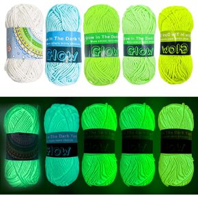 4 Pcs Glow in The Dark Yarn, Sewing Supplies,(55yd 50m) for Crocheting for DIY Arts, Crafts & Sewing Beginners Glow in The Dark Party (Cold Lemon Yellow) in Kuwait