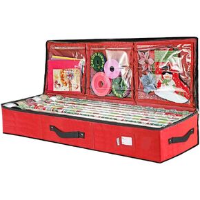 Primode Wrapping Paper Storage Container | Gift Wrap Organizer Under Bed | 41"x14"x6" | Box Holder for 18-24 Rolls Up to 40" | 600D Oxford Material | Pockets for Ribbon, Bows, and Accessories (Black)