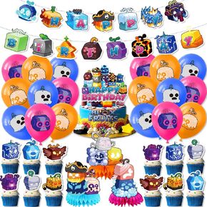 Blox Fruits Birthday Party Decorations, Include Fruits Birthday Banner, Table Centerpieces, Cake Topper, Latex Balloons for Blox Fruits Theme Kids Fans Birthday Party Supplies in Saudi Arabia