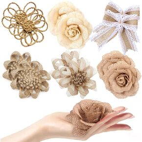 12PCS Large Burlap Flowers for Crafts 3.15 in, Handmade Jute Burlap Roses Embellishments for Wedding Party Scrapbooking Decorations in Saudi Arabia