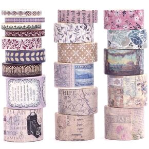 20 Rolls Vintage Washi Tape Set Retro Arts Adhesive Tapes Fleeting Monologue Decorative Masking Tape Sets for Craft, Kids, Scrapbook, DIY, Gift Wrapping (Black & White Memories)