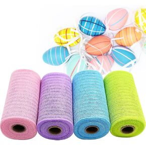 Easter Day Mesh Ribbon Deco Metallic Fall Mesh Metallic Foil Pink Purple Blue Green Mesh Rolls for DIY Easter Project Wreaths Party Decorations Wrapping Craft, 4 Rolls