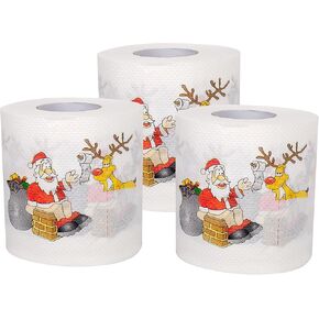 SummitLink 3 Rolls of Merry Christmas Santa Claus Toilet Paper Tissue Napkin Prank Fun Birthday Party Novelty Gift Idea in Kuwait