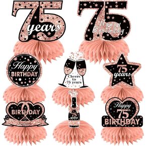 Luxiocio Rose Gold Happy 16th Birthday Decorations Table Honeycomb Centerpieces for Girls, 8Pcs Sweet 16 Birthday Table Toppers Sign Party Supplies, Sixteen Years Old Birthday Party Table Decor