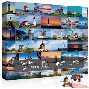 احجية منارة للبالغين من 1000 قطعة، احجية الشاطئ تضم 33 منارة امريكية مشهورة، احجية الصور المقطوعة للمنارة تصلح كهدية للمنارة in Kuwait