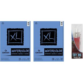 2 Pack XL Series Watercolor Paper Pad 9" x 12" Bundle with Try Me Watercolor Paintbrush Set- Cold Press 140lb 300gsm Includes (2) 30 Sheet Packs & 7pc Watercolour Brushes