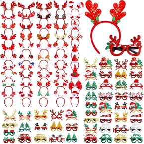 Yunlly 100 Pcs Christmas Headbands and Glasses Frame Set, Include 50 Styles of Holiday Headbands with 50 Pcs Christmas Glasses Funny Snowman Santa Hair Hoop for Xmas Holiday Party Supplies in Kuwait