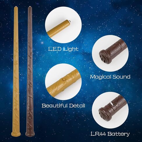 Light Up Magic Wizard Wand with 4 Color Lights & Sound - Set of 8 Illuminating Witch Sorcerer Toys for Kids Cosplay Party, Golden in Saudi Arabia