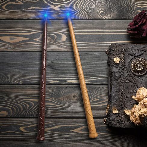 Light Up Magic Wizard Wand with 4 Color Lights & Sound - Set of 8 Illuminating Witch Sorcerer Toys for Kids Cosplay Party, Golden in Saudi Arabia