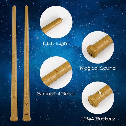Light Up Magic Wizard Wand with 4 Color Lights & Sound - Set of 8 Illuminating Witch Sorcerer Toys for Kids Cosplay Party, Golden in Saudi Arabia