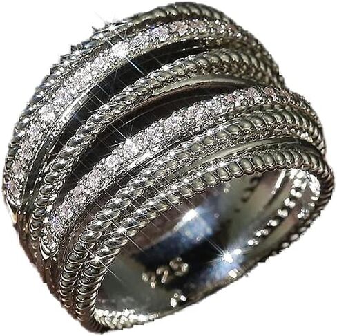 925 Sterling Silver Shiny Gem Ring Cubic Zirconia Rings CZ Diamond Multi Row Ring Eternity Engagement Wedding Band Ring for Women in Saudi Arabia
