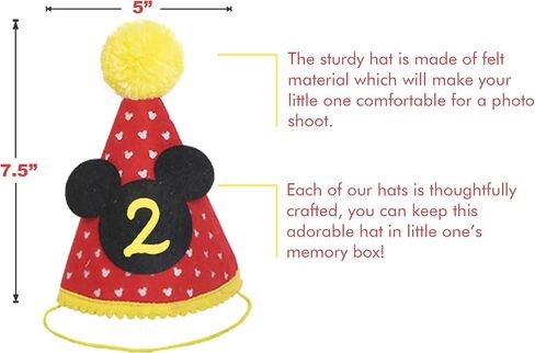 قبعة حفلة ميكي | زي عيد الميلاد الثاني للأولاد ميكي ماوس قبعة حفلة كعكة الزي | زي عيد الميلاد الثاني | قبعة الحفلات | صورة كعكة تحطيم الصور (قبعة عيد الميلاد الثانية، حزام مطاطي) in Kuwait