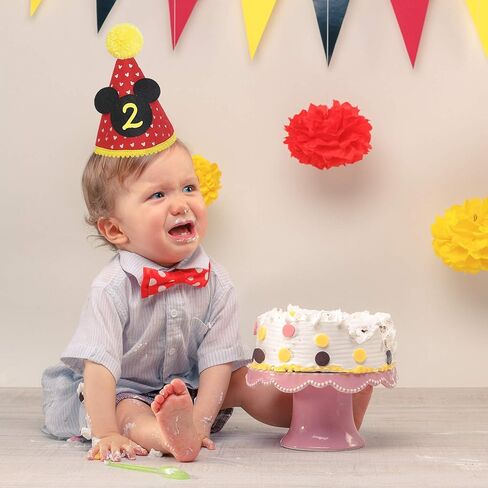قبعة حفلة ميكي | زي عيد الميلاد الثاني للأولاد ميكي ماوس قبعة حفلة كعكة الزي | زي عيد الميلاد الثاني | قبعة الحفلات | صورة كعكة تحطيم الصور (قبعة عيد الميلاد الثانية، حزام مطاطي) in Kuwait