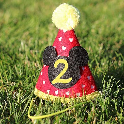 قبعة حفلة ميكي | زي عيد الميلاد الثاني للأولاد ميكي ماوس قبعة حفلة كعكة الزي | زي عيد الميلاد الثاني | قبعة الحفلات | صورة كعكة تحطيم الصور (قبعة عيد الميلاد الثانية، حزام مطاطي) in Kuwait