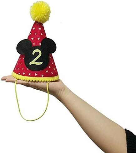 قبعة حفلة ميكي | زي عيد الميلاد الثاني للأولاد ميكي ماوس قبعة حفلة كعكة الزي | زي عيد الميلاد الثاني | قبعة الحفلات | صورة كعكة تحطيم الصور (قبعة عيد الميلاد الثانية، حزام مطاطي) in Kuwait